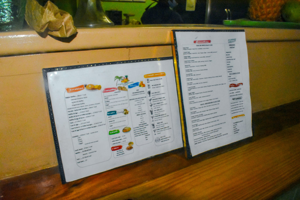 island food menu at Tropical Blendz Cafe, Caribbean restaurant in Dominica
