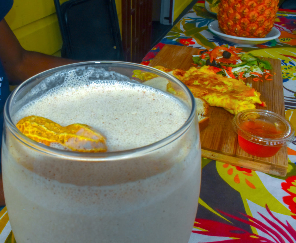 Peanut butter smoothie, Healthy drink at Tropical blendz cafe, Caribbean restaurant in Dominica - a tropical island cafe