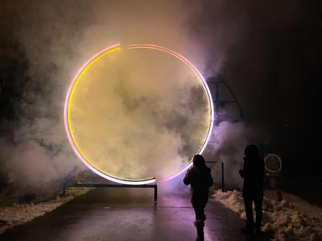 Full moon grey circle lights display at the Terra Lumina in Toronto - December 2022