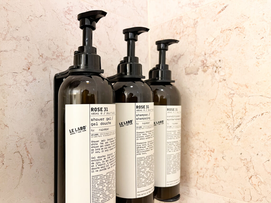 Le labo luxury products in a luxury caribbean hotel bathroom