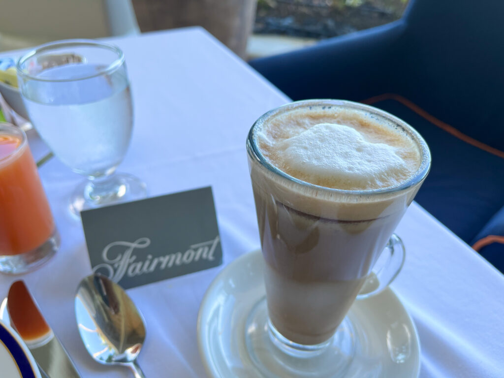 Freshly brewed expresso latte at the Fairmont Royal Pavilion Barbados