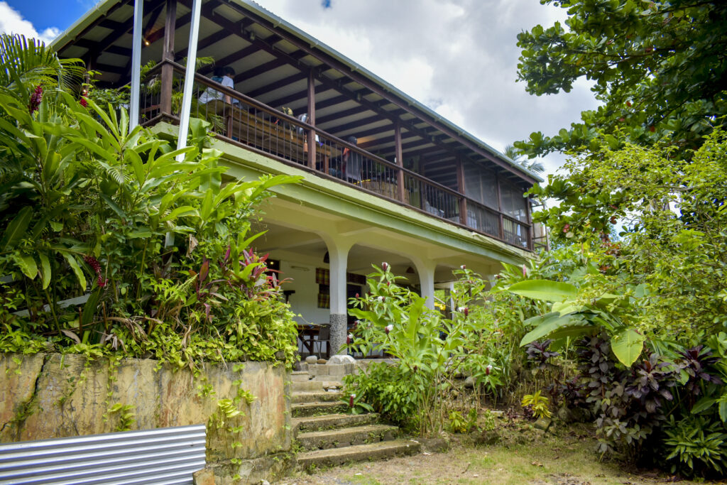 Outside view of the Hibiscus Valley Inn in Marigot, Dominica