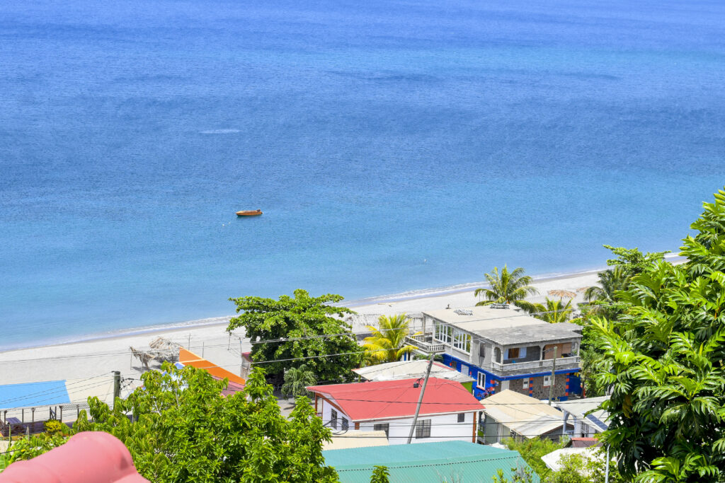 Dominica travel: view of Mero Beach from the Caribbean Sea View apartments
