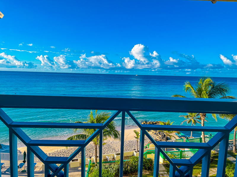 Rostrevor hotel, Barbados: view from the junior ocean view suite, beautiful white sand beach and ocean view