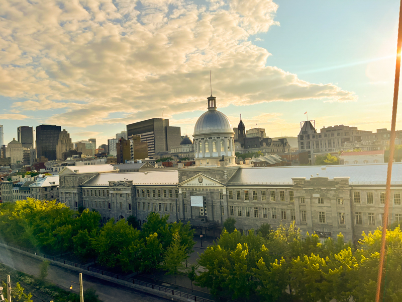 Views of the architectural building of the Bonsecours Market in Montreal during the summer 