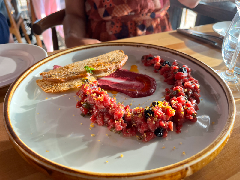 Beef Tartare appetizer at the Sky Bistro in Banff Canada 