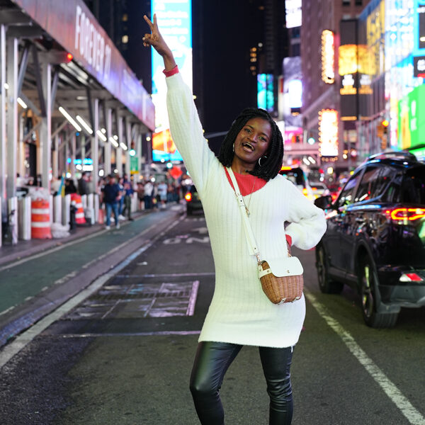 Beautiful Black girl posing at the New York City Time Square
