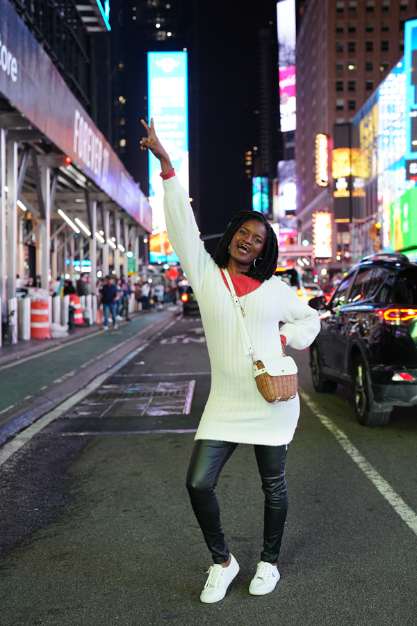 Beautiful Black girl posing at the New York City Time Square
