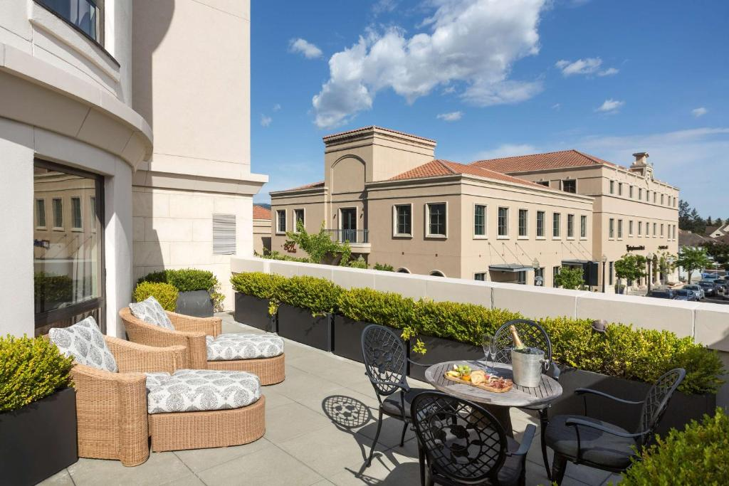 A view of the balcony at the Andaz Napa hotel, one of the top downtown napa hotels 