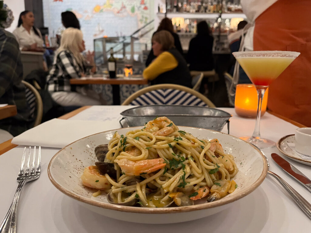 A seafood pasta meal at a restaurant downtown Napa, scala osteria 
