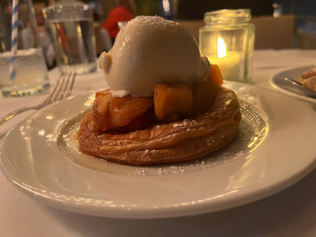 Tarte tatin with icecream, the perfect french style dessert when dining Chez Angele restaurant and bar, one of the top restaurants downtown Napa