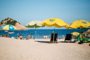 beach umbrellas and chairs